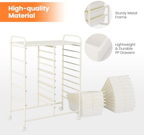 Giantex 15 Drawers Rolling Cart, Classroom Organizers, Storage Cart with Wheels, for Teacher Office Home School Supplies Tool Craft Art Paper - Image 7