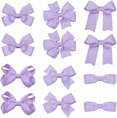 12Pcs 3" Light Purple Small Cute Grosgrain Ribbon Hair Bows Alligator Clips for Girls Easter Fall Halloween Party Dress Decor Accessories Birthday Gift for Her by KCHIES-AccessoryCollection