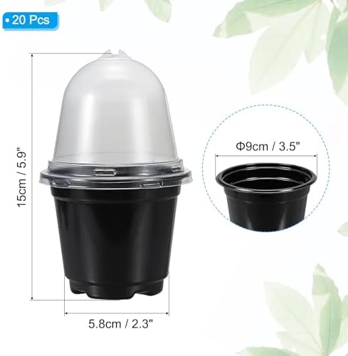PATIKIL Nursery Pots with Humidity Dome, 20 Sets 3.5" Plastic Gardening Pot Planting Container Cups Plant Starting Pots with Drainage Holes, Black - Image 2