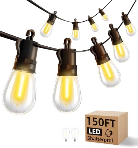 Outdoor String Lights Patio LED - Light Outside Waterproof S14 Porch Lighting Edison Plastic Bulb Pergola Hanging Balcony Connectable Backyard Yard Gazebo Party Garden Bistro 45M 150FT by Unknown