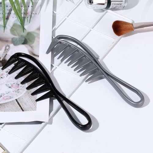 2Pcs Wide Tooth Comb for Wet Curly Wavy Thick Long Hair - Premium Plastic Grip for Wigs, Barber Salon - Large Shark Teeth Anti-Static Hair Combs for Men Women (Black, Grey) - Image 7