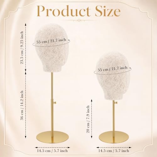 Sintuff 2 Pack Wig Head Stand 22 in Canvas Mannequin Adjustable Metal Base - Image 2