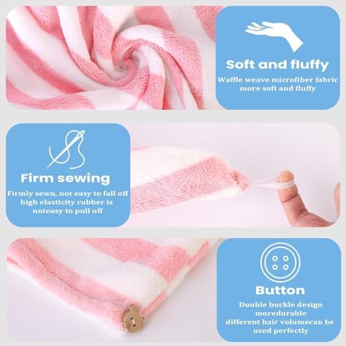 3 Pack Microfiber Hair Towel Wrap for Women, Fast Drying Hair Turban with Button, Anti-Frizz Large Hair Towel for All Hair Styles, Soft & Absorbent Hair Drying Towel - Image 3