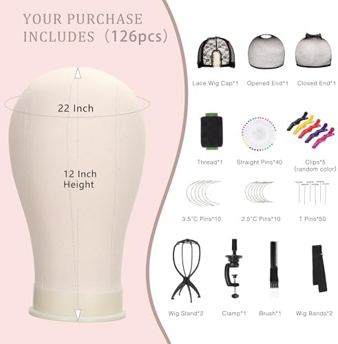 22" Canvas Wig Head, Block Mannequin Head for Wig Making - Image 2