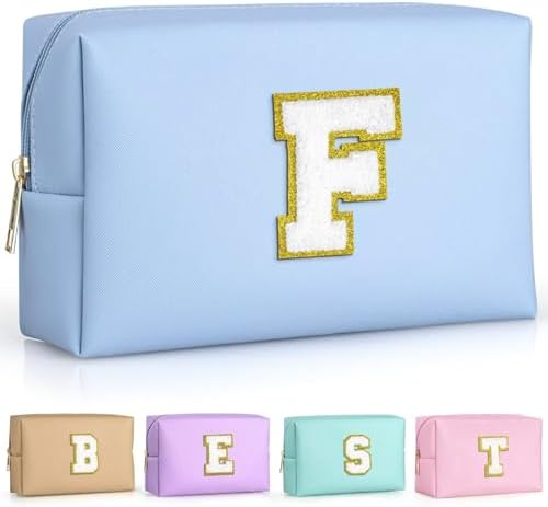 TOPEAST Preppy Makeup Bag, Small Cosmetic Travel Bags for Women, PU Leather Waterproof Toiletry Bag with Zipper, Personalized Birthday Gift for Women Girl, Preppy Gifts for Girl (Sky Blue F) by TOPEAST