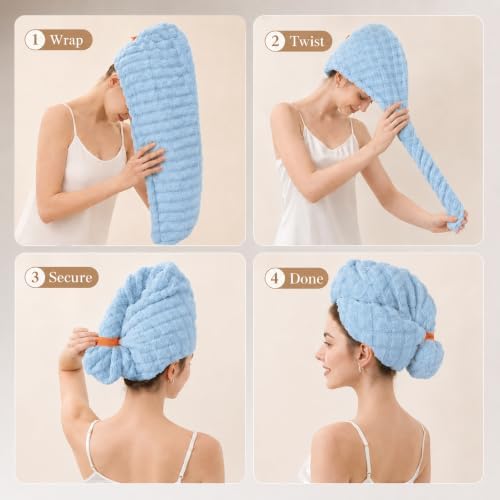 Microfiber Hair Drying Towel 2Pack, Large Size for Women, with Elastic Band - Image 6