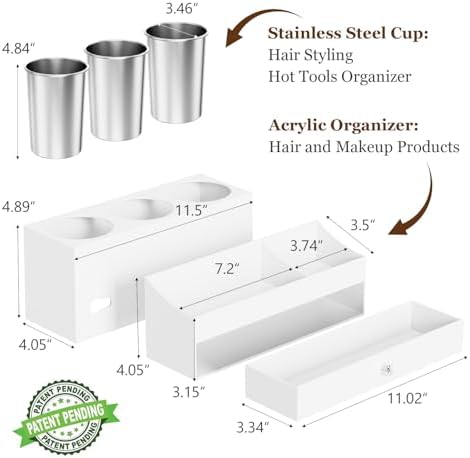 GFWARE Hot Hair Styling Tool Organizer with Drawer & 3 Cooling Cups, White - Image 7