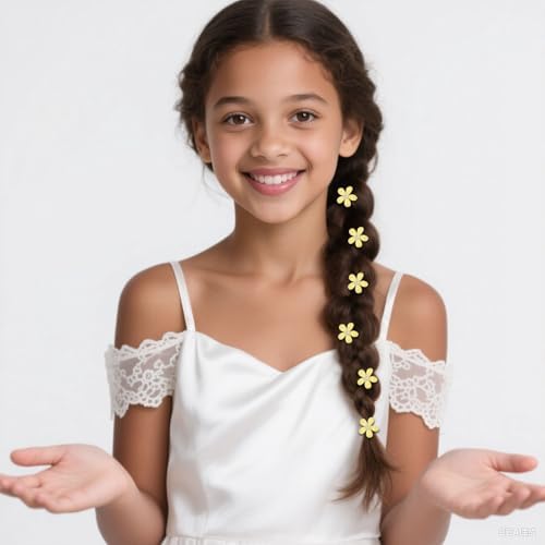 YISSION Bright Yellow Mini Flower Hair Clips for Women & Girls, 20Pcs Glitter Floral Hair Barrettes with Crystal, Vibrant Hair Accessories for Wedding Prom Party Daily Hairstyling - Image 4