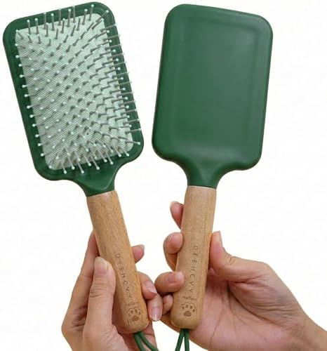 Paddle Detangling Hair Brushes for Women, Detangler Brush for Thick, Curly, Long, Wet & Dry Hair, Hairbrush with Solid Wood Handle & Cushion Base (Green) by JUNIPLTER