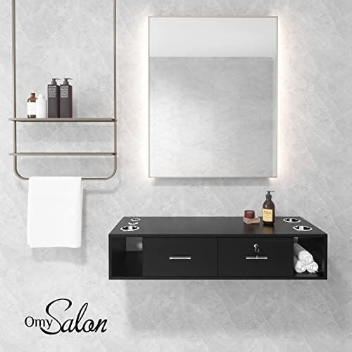 OmySalon Wall Mount Styling Station for Hair Stylist,Beauty Barber Spa Equipment,Salon Cabinet Station with Locking Drawers,Bathroom Dresser with 5 Hair Dryer Holders, Black - Image 3