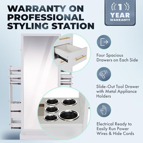 Buy-Rite Modena Double-Sided Salon Styling Station Gloss White - Image 5