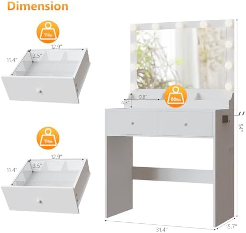 VINGLI Makeup Vanity Desk with Mirror and Adjustable Lights，31.5inch - Image 5