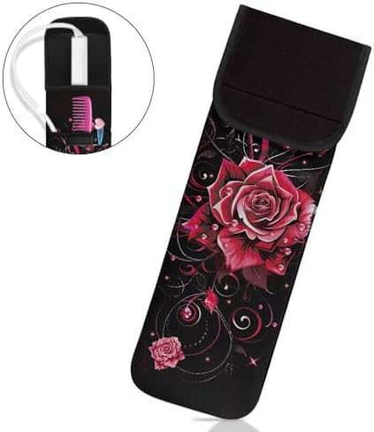 Ohuysud Rose Print Curling Iron Holder Bag Heat Resistant Neoprene Curling Iron Storage Bag Portable Straightener Holder Bag Hair Tools Travel Case Bag Hair Accessories Organizer - Image 2