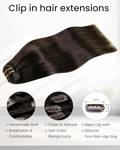 LaaVoo Real Human Hair Clip in Extensions Dark Brown - Image 3