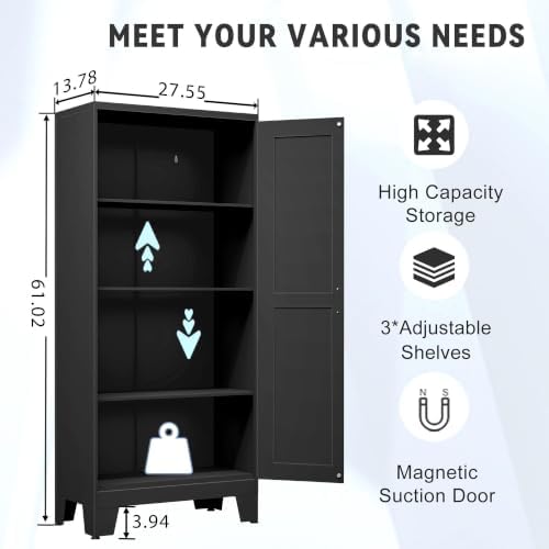 GAIOUS 61.02" Kitchen Pantry Cabinet, Black Metal Pantry Storage Cabinet - Image 2