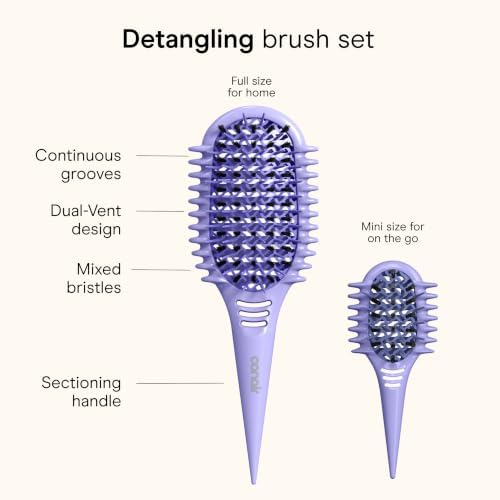 Conair Curl Define Detangler Brush Set, Large & Mini, Loose Curls, Purple - Image 2