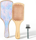 Bamboo Paddle Hair Brush for Women, Detangling & Scalp Massage by Woduelka