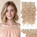 Rich Choices Short Clip In Hair Extensions Real Human Hair-Wave/Curly 6 Pcs Single Clip Hairs Extensions For Women-Mini Clips Hairpieces-10 Inch #22BP613 Champagne Blonde Balayage by RichChoices