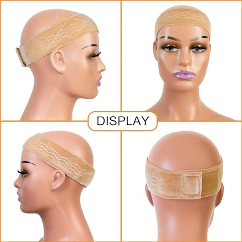 Wig Grip Band Flexible Velvet Scarf Adjustable Comfort Headband Wig Comfort Non-Slip Adjustable Fasten Wig Bands with Wavy Silicone (Beige) - Image 3