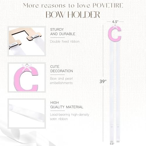 POVETIRE Letter Bow Holder Hair Bow Organizer, Ribbon Hair Clips Storage Hair Bows Hanging Baby Headband Holder Hair Accessories Organizer Display Decors Baby Nursery Toddler Girls Room-C - Image 2