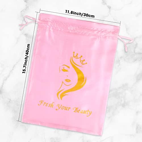 6PCS Satin Storage Pouches for Multiple Hair Pieces - Silk Drawstring Organizers for Bundles, Extensions & Packaging (Pink) - Image 3