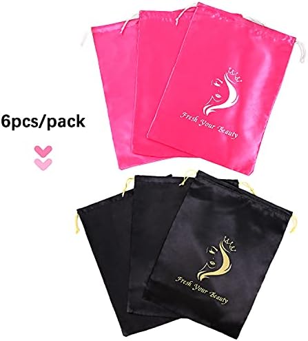 6 Pcs Wig Storage Bags, Mix Black and Pink - Image 2