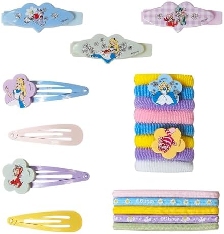 Luv Her Girls' Hair Accessories Set - 20 Pack Featuring Disney Alice in Wonderland - Includes 3 Barrettes, 4 Snap Clips, 5 Elastics, 8 Terry Ponies - Everyday Wear, Special Occasions - Image 4