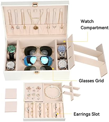 LANDICI 2-Layer Jewelry Box with 4 Watch Slots, Purple - Image 4