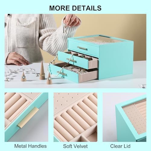 Frebeauty Jewelry Box for Women,Clear Lid Jewelry Organizer with 3 Drawers - Image 5