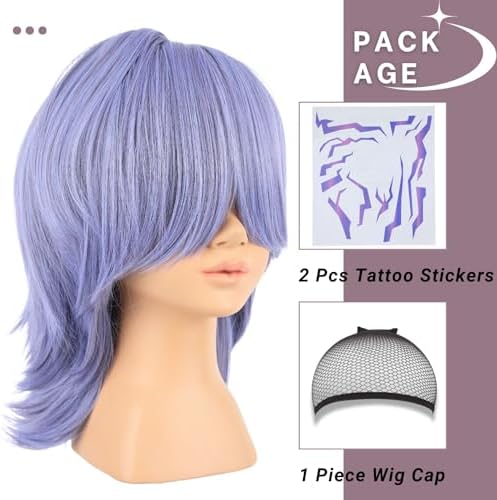 PUREHAIR Kids Short Black Wig with Tattoos for Boys Costume - Image 3
