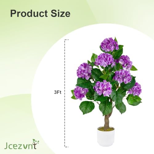 Artificial Hydrangea Tree 2 Pack, 3FT Faux Hydrangea Plant in Pot with Purple Flowers, Greenery Potted Plant for Indoor Outdoor Office Home Porch Decor, Purple - Image 3