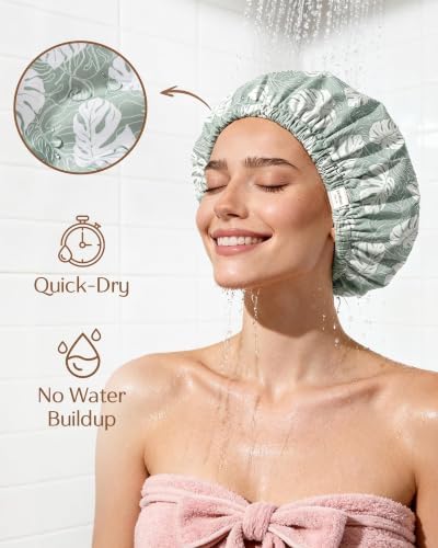 Yanibest Satin Lined Shower Cap, Reusable Waterproof Shower Caps for Women - Image 2