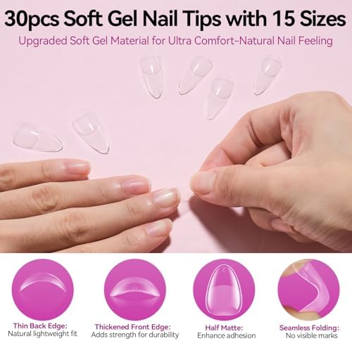 Makartt Nail Art Tools: Complete Press on Nails Design Kit with Nail Tips Almond 30pcs, Liner Brushes, Stronger Magnetic Stand, Solid Base, Pre-Cut Adhesive Tabs for Beginners Home & Salon DIY Use - Image 3