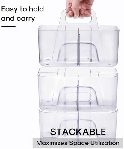Multiuse Caddy Organizer with Handle, Portable Plastic Tote Bin - Art Craft, Stationary Pen Marker Crayons, Makeup Hair Supplies Storage - Bathroom, Classroom, Dorm, Office, Desk Holder -Frosted Clear - Image 7