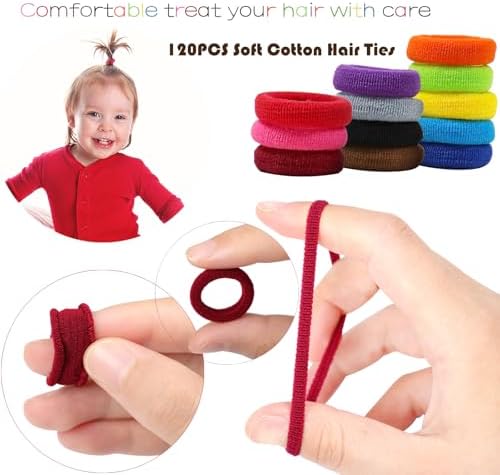 120 Pcs Baby Hair Ties, Cotton Toddler Hair Ties for Girls and Kids, Multicolor Small Seamless Hair Bands Elastic Ponytail Holders,Bright Color - Image 3