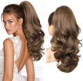 REECHO Ponytail Extension, 18" Clip in Ponytail Hair Extensions for Women, Short Wavy Synthetic Pony Tail Hairpiece for Daily Wear-Light Brown by REECHO