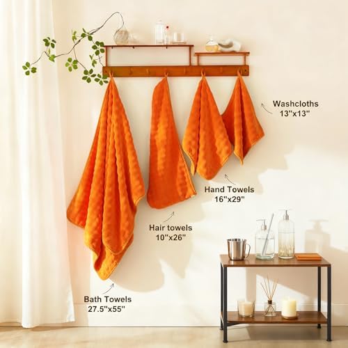 COZYART Lint Free 8 Pcs Bathroom Towels Set Ultra Soft Microfiber Orange - Image 2