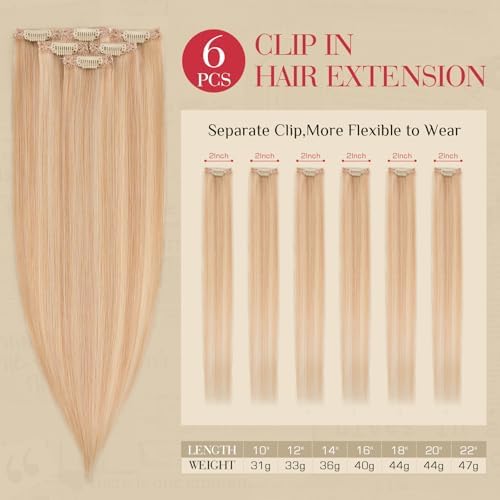 Rich Choices Real Human Hair Clip In Extensions-6 Pcs Single Clip Design-Invisible Clip in Extensions for Thin Hair-Hairpieces for Women/Men-20 Inches #18P613 Ash Blonde Highlighted Bleach Blonde - Image 2