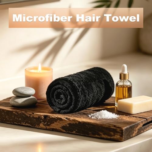 Puomue 6 Pack Black Salon Towels, Super Soft and Absorbent Microfiber Hair Towel for Salon, Bath, Spa, Pool and Home, 27 inch X 16 inch, Black - Image 3