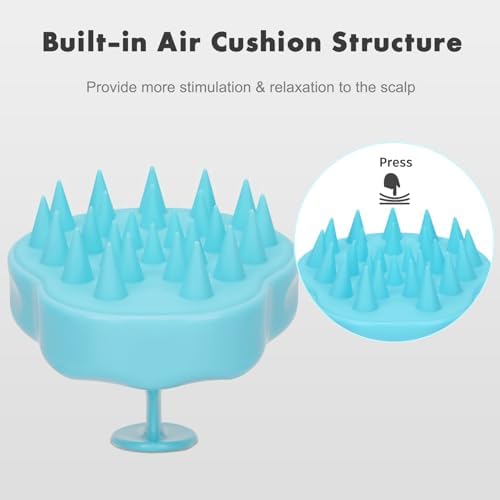 FREATECH Massager Shampoo Brush with Soft Silicone Bristles for Scalp Care, Shower Hair Scalp Scrubber Exfoliator for Dandruff Removal and Hair Growth, Wet & Dry for Men, Women and Kids, Light Blue - Image 4