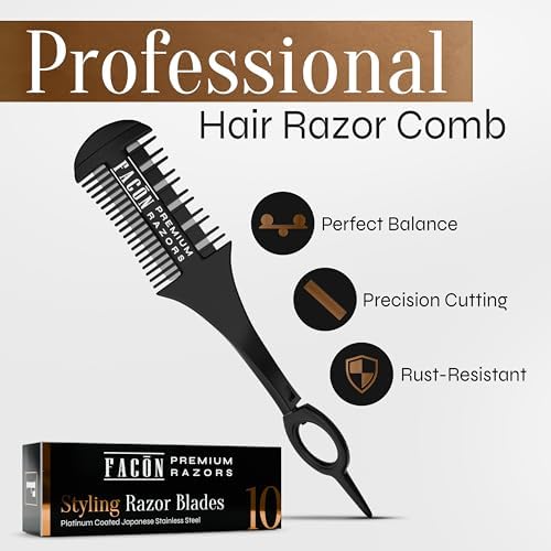 Facón Razor Comb for Hair Cutting - Professional Hair Cutting Comb Kit with 12 Replacement Blades, Double Edge Shaper for Salon & Home, Premium Styling Thinning Texturizing Split Ends Trimming Razor - Image 2