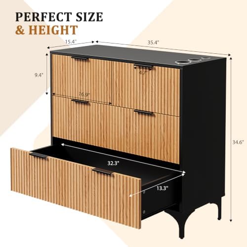 OmySalon Salon Station, Barber Station with 4 Drawers & 3 Hair Dryer Holders, Modern Retro Style Free Standing Cabinet, Storage Styling Stations for Barbershop Beauty SPA, Black - Image 3