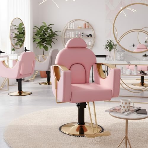 Salon Barber Chair for Hair Stylist, Professional Reclining Hydraulic Styling Chair with Heavy-Duty Pump, All Purpose Hairdresser Chair for Barbershop, Braiding, Shampoo, Spa Equipment, Cute Pink - Image 2