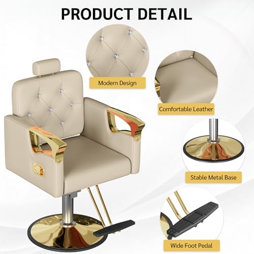 Barber Chair for Hair Stylists, Hydraulic Styling Chair with Heavy Duty Pump, 360° Swivel Barber Chairs with Reclining, Adjustable Headrest, Beauty Salon Equipment, 330 Lbs - Image 6