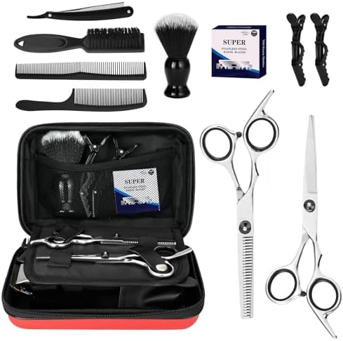Professional Hair Cutting Scissors Shears Kits, 10 pcs Hair Cutting Kit Includes Barber Bag, Thinning Scissors, Combs, Razor Blades, Neck Duster, Clips for Salon & Home/Men/Women/Kids by Unknown