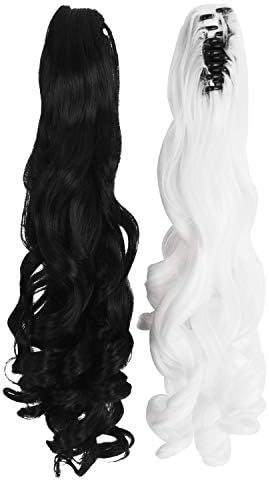 MapofBeauty Lolita Long Curly Clip on Ponytails Cosplay Wig, White/Black - Image 5