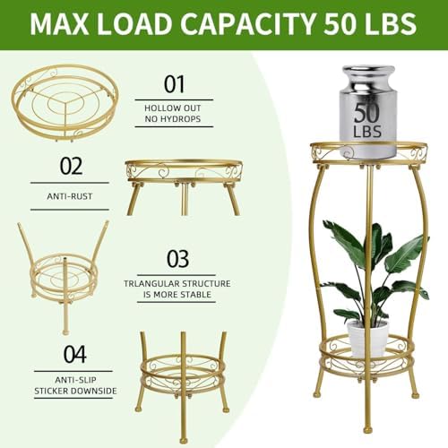 LOYAL TIGER Plant Stand Indoor Outdoor, 2 Tier 27" Tall Metal Shelf, Gold - Image 4