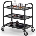 CURTA Black Stainless Steel Serving Cart, 3-Tier Rolling Utility Trolley (30"x16"x33"), Heavy Duty Painted Kitchen Cart on Wheels with Brakes, Commercial Grade for Restaurant, Hotel, Salon & Lab by CURTA