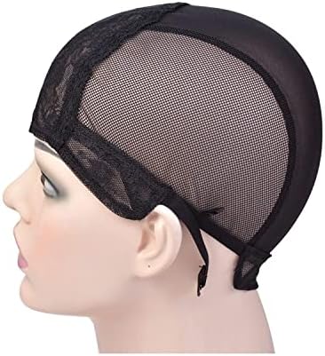 2 Pcs Black Double Lace Wig Caps with Adjustable Straps Swiss Lace Hairnet on the Back for Making Wig (Black XL) - Image 3