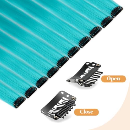 Teal Colored Clip in Hair Extensions, Synthetic Hair for Girls - Image 5